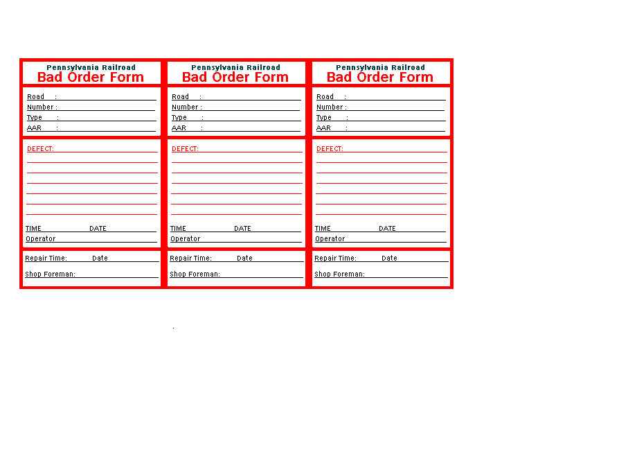 Bad Order Form